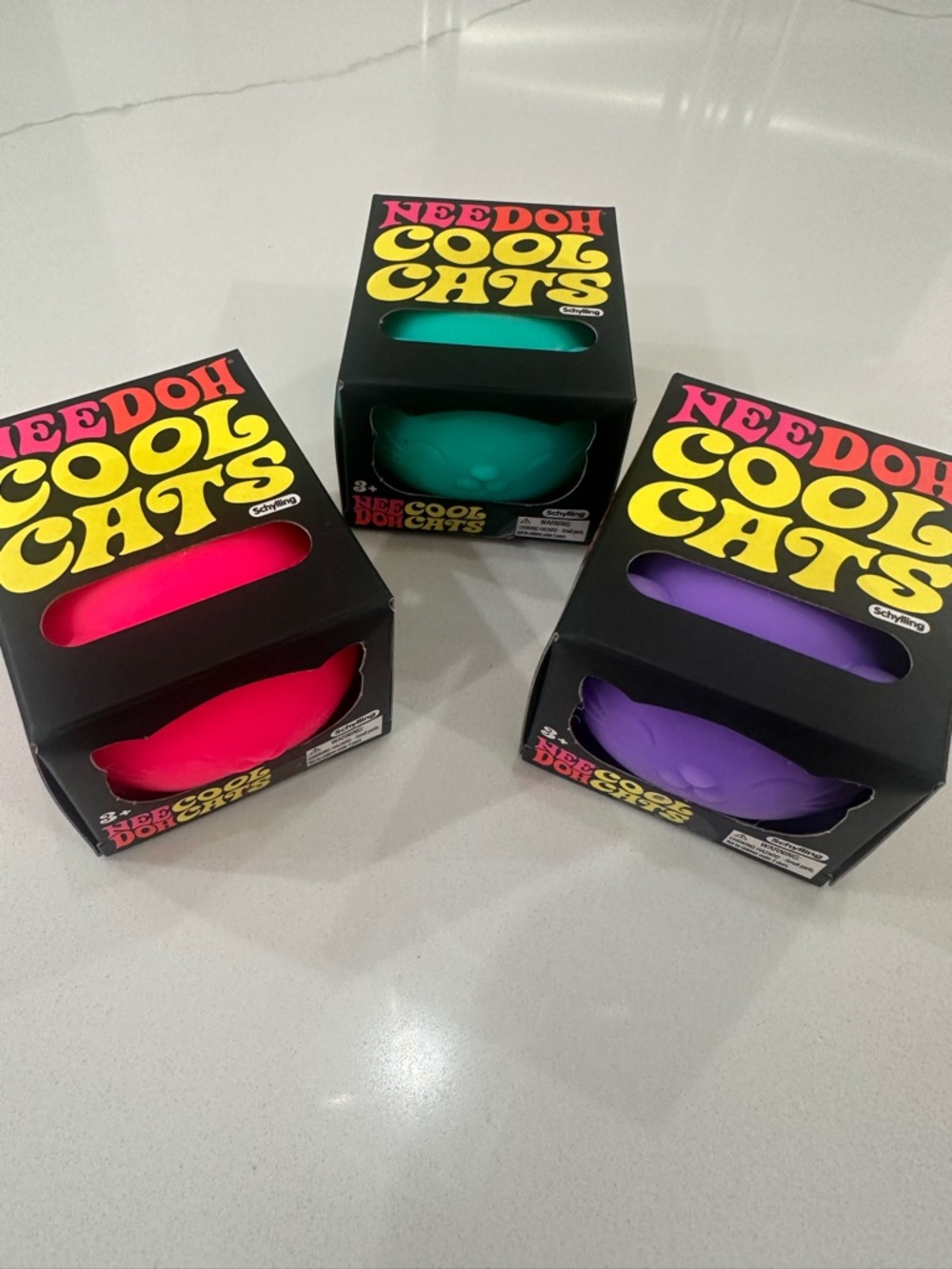 Set of 3 Needoh Cool Cats Pink, blue and purple
